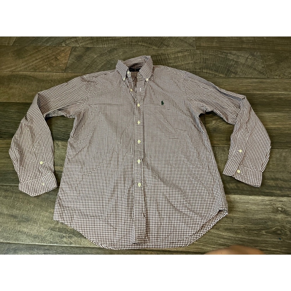 Polo Ralph Lauren Mens Medium Brown Gingham Check Button Down Shirt Long Sleeve